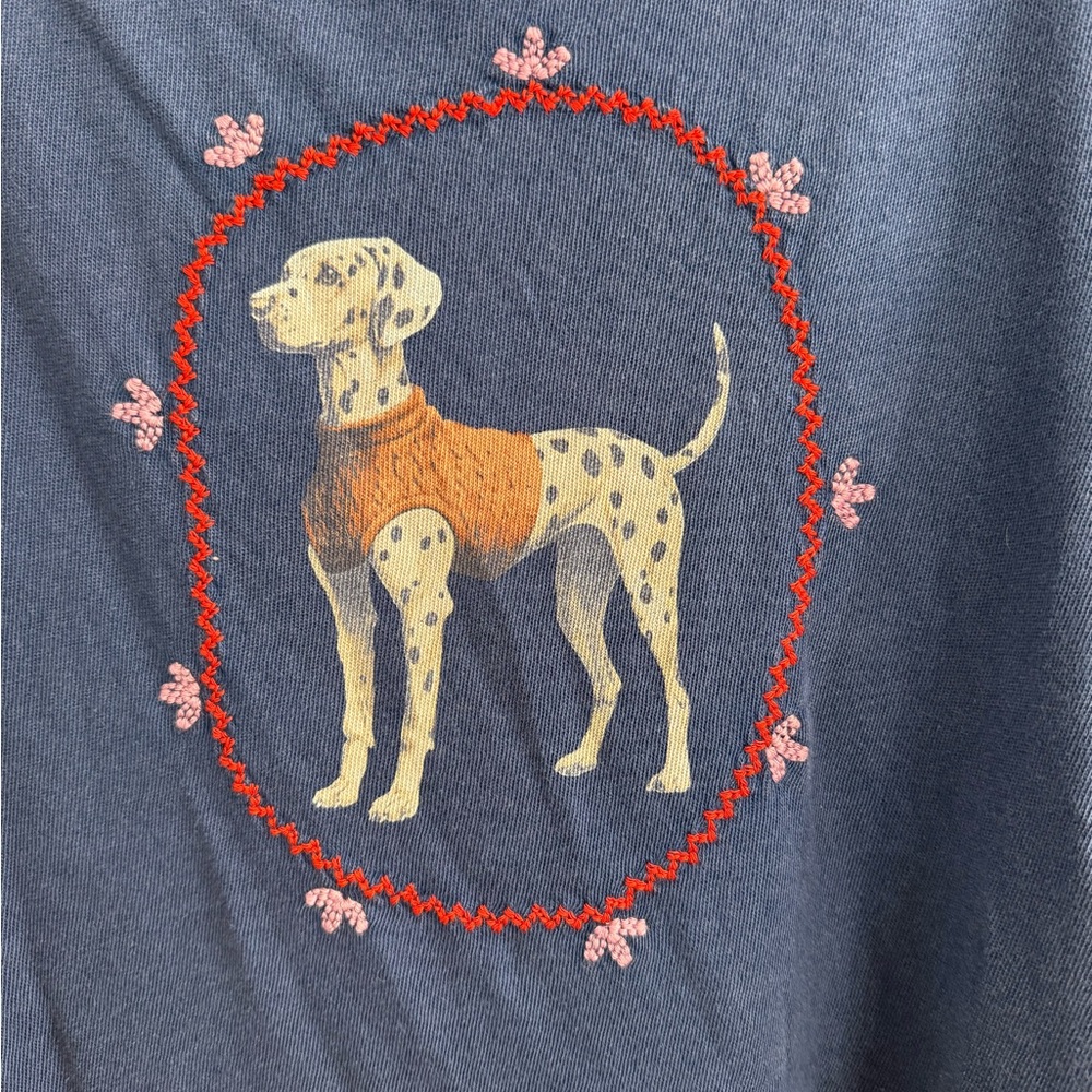 FREE PEOPLE - We the free  - Dalmatian embroidery Blue  Graphic T-Shirt - Picture 2 of 5
